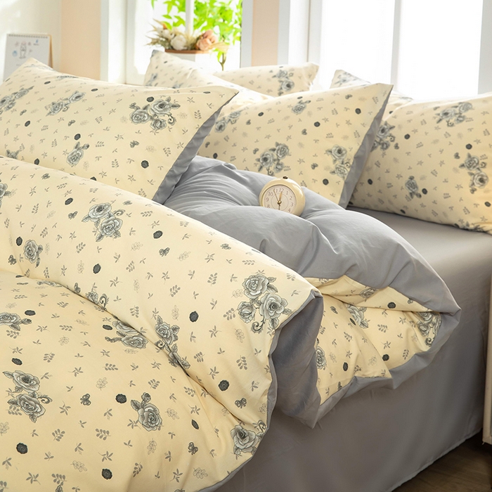 91家纺网 家纺一手货源 找家纺 梓依家纺 2025新款水洗棉印花四件套单被套床上用品 玫瑰蝶影