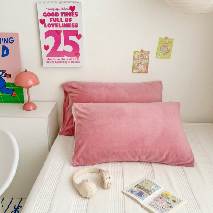 91家纺网 家纺一手货源 找家纺 禧缘家纺（原梦想家）2025新款牛奶绒纯色印花双开口枕套 豆沙色