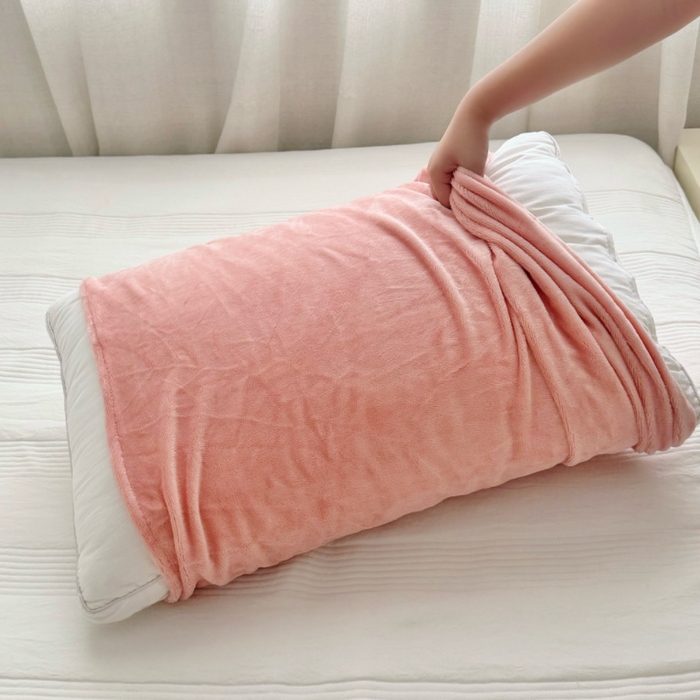 91家纺网 家纺一手货源 找家纺 禧缘家纺（原梦想家）2025新款牛奶绒纯色印花双开口枕套 粉色