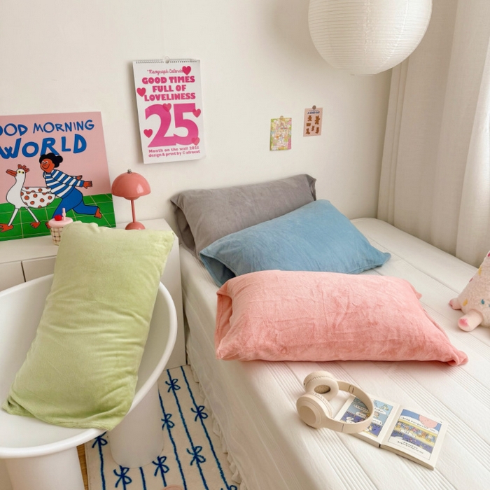 91家纺网 家纺一手货源 找家纺 禧缘家纺（原梦想家）2025新款牛奶绒纯色印花双开口枕套 粉色