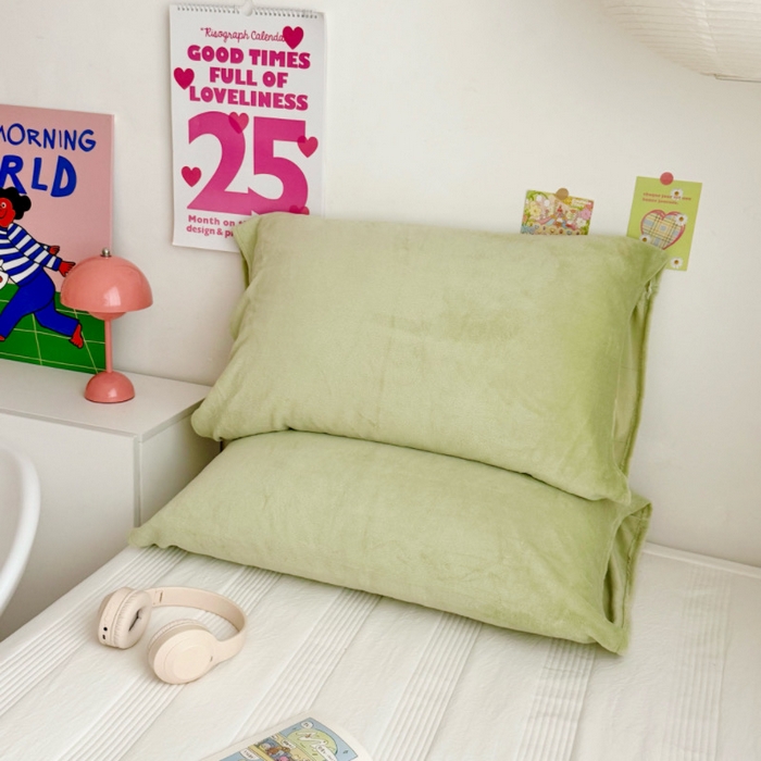 91家纺网 家纺一手货源 找家纺 禧缘家纺（原梦想家）2025新款牛奶绒纯色印花双开口枕套 果绿色