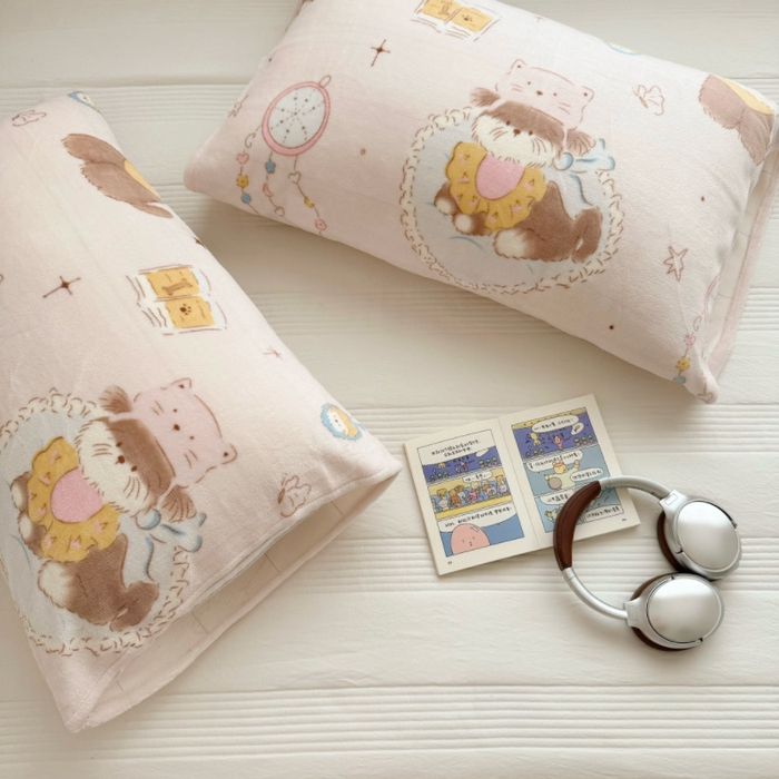 91家纺网 家纺一手货源 找家纺 禧缘家纺（原梦想家）2025新款牛奶绒纯色印花双开口枕套 哈尼宝贝