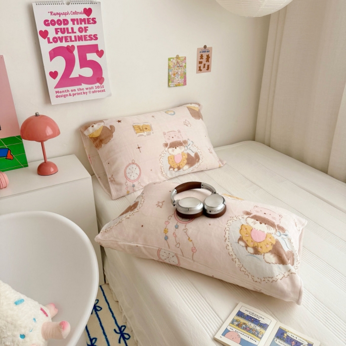 91家纺网 家纺一手货源 找家纺 禧缘家纺（原梦想家）2025新款牛奶绒纯色印花双开口枕套 哈尼宝贝