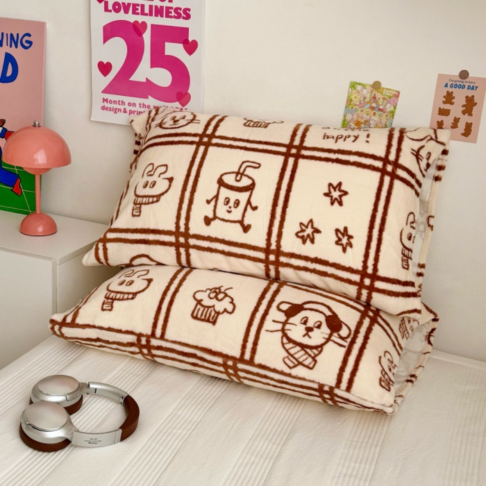 91家纺网 家纺一手货源 找家纺 禧缘家纺（原梦想家）2025新款牛奶绒纯色印花双开口枕套 快乐时光