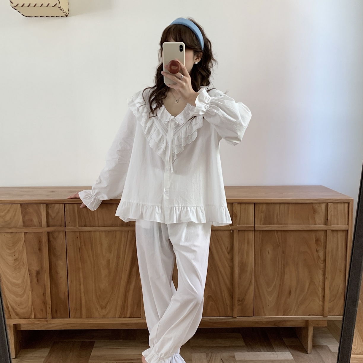 91家纺网 家纺一手货源 找家纺 妍景家居生活馆 2025新款木耳边拼接蕾丝花边套装 白色