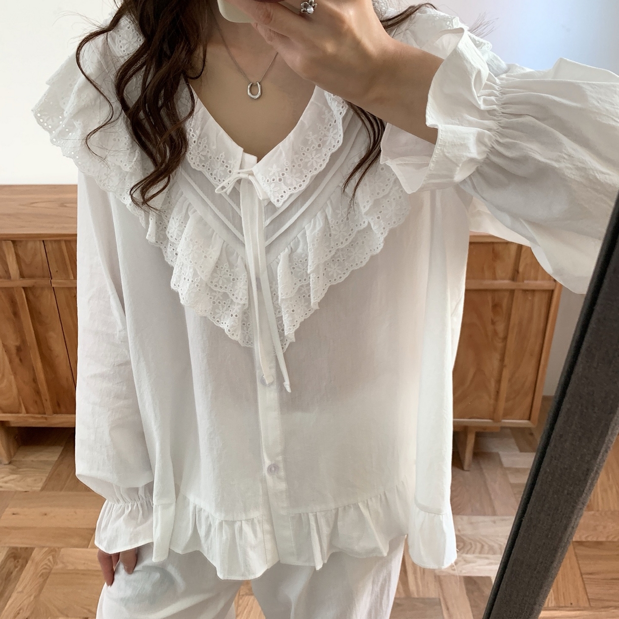 91家纺网 家纺一手货源 找家纺 妍景家居生活馆 2025新款木耳边拼接蕾丝花边套装 白色