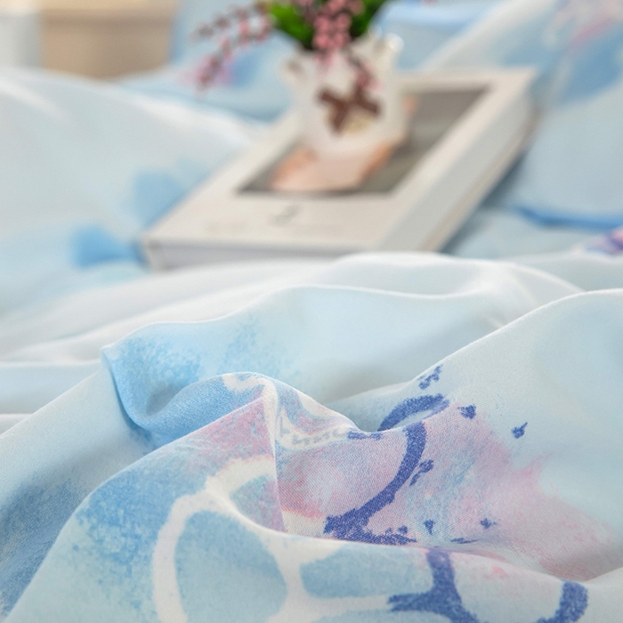 91家纺网 家纺一手货源 找家纺 梓依家纺 2025新款水洗棉印花四件套单被套床上用品 幻彩小熊-蓝