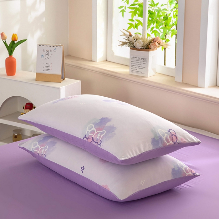 91家纺网 家纺一手货源 找家纺 梓依家纺 2025新款水洗棉印花四件套单被套床上用品 幻彩小熊-紫