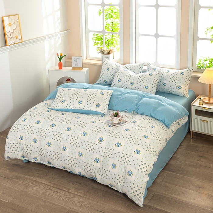 91家纺网 家纺一手货源 找家纺 梓依家纺 2025新款水洗棉印花四件套单被套床上用品 蓝玫格影