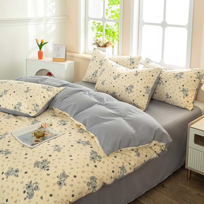 91家纺网 家纺一手货源 找家纺 梓依家纺 2025新款水洗棉印花四件套单被套床上用品 玫瑰蝶影