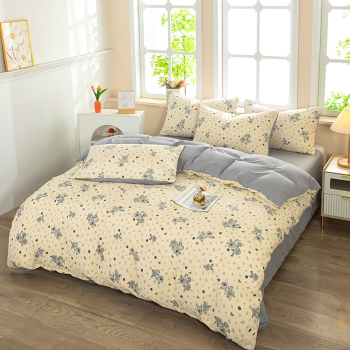 91家纺网 家纺一手货源 找家纺 梓依家纺 2025新款水洗棉印花四件套单被套床上用品 玫瑰蝶影