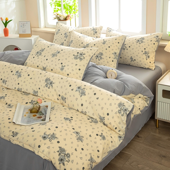 91家纺网 家纺一手货源 找家纺 梓依家纺 2025新款水洗棉印花四件套单被套床上用品 玫瑰蝶影