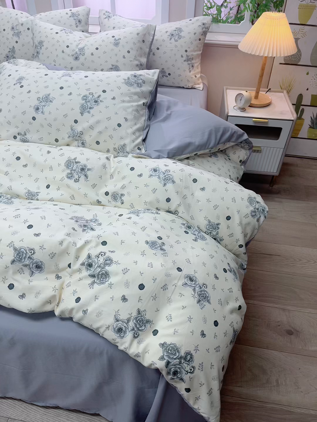 91家纺网 家纺一手货源 找家纺 梓依家纺 2025新款水洗棉印花四件套单被套床上用品 玫瑰蝶影
