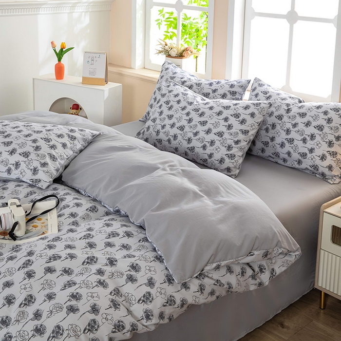 91家纺网 家纺一手货源 找家纺 梓依家纺 2025新款水洗棉印花四件套单被套床上用品 墨绘繁花