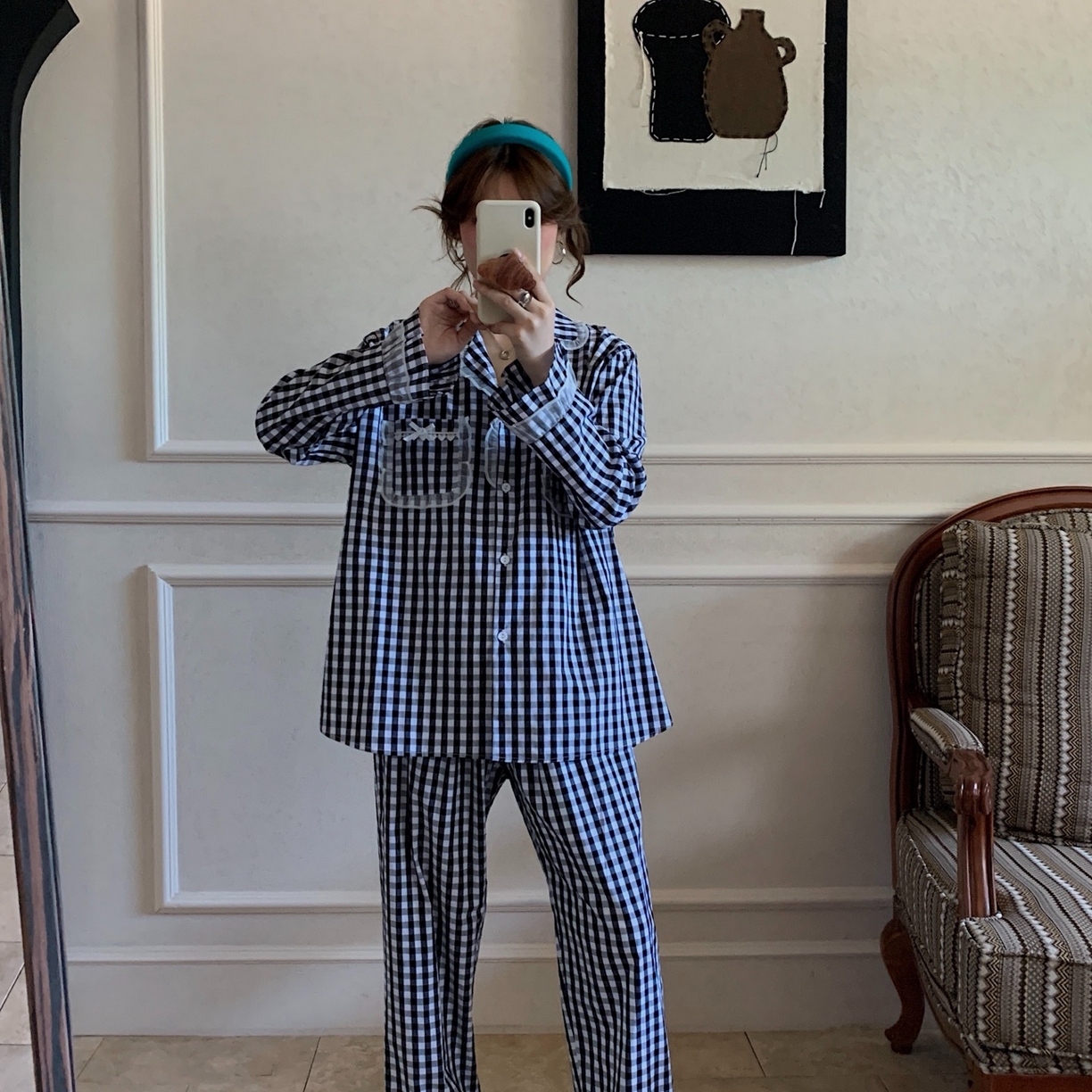 91家纺网 家纺一手货源 找家纺 妍景家居生活馆 2025新款花边格子泡泡棉简约套装 黑色