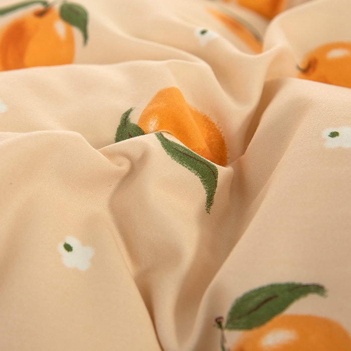 91家纺网 家纺一手货源 找家纺 梓依家纺 2025新款水洗棉印花四件套单被套床上用品 浅桃橘影