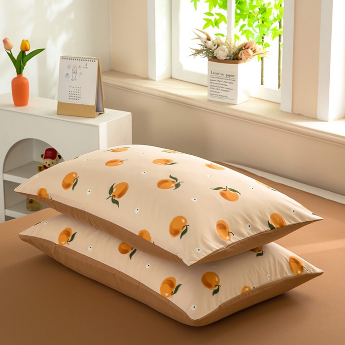 91家纺网 家纺一手货源 找家纺 梓依家纺 2025新款水洗棉印花四件套单被套床上用品 浅桃橘影