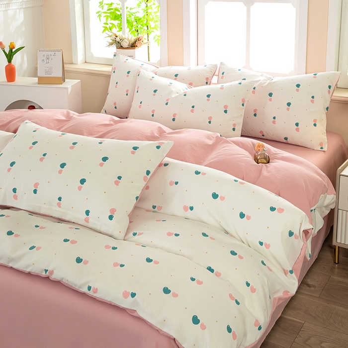 91家纺网 家纺一手货源 找家纺 梓依家纺 2025新款水洗棉印花四件套单被套床上用品 双心漫旅