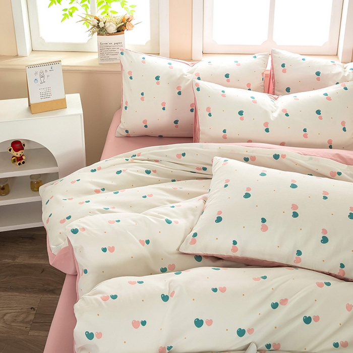 91家纺网 家纺一手货源 找家纺 梓依家纺 2025新款水洗棉印花四件套单被套床上用品 双心漫旅