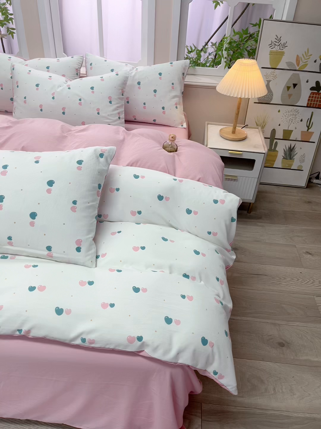 91家纺网 家纺一手货源 找家纺 梓依家纺 2025新款水洗棉印花四件套单被套床上用品 双心漫旅