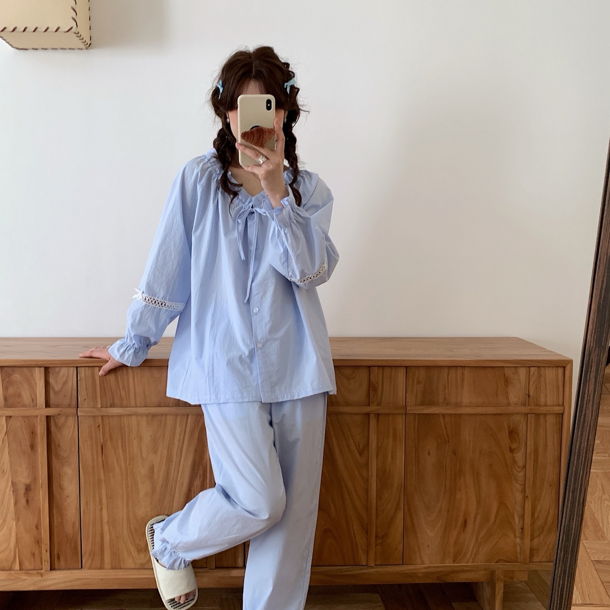 91家纺网 家纺一手货源 找家纺 妍景家居生活馆 2025新款简约抽绳款套装 蓝色