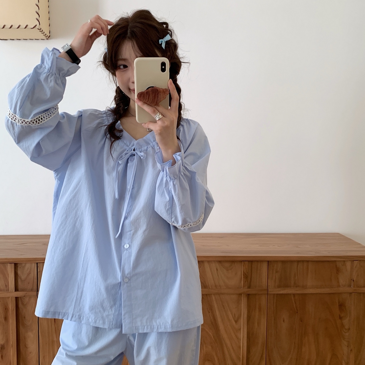 91家纺网 家纺一手货源 找家纺 妍景家居生活馆 2025新款简约抽绳款套装 蓝色