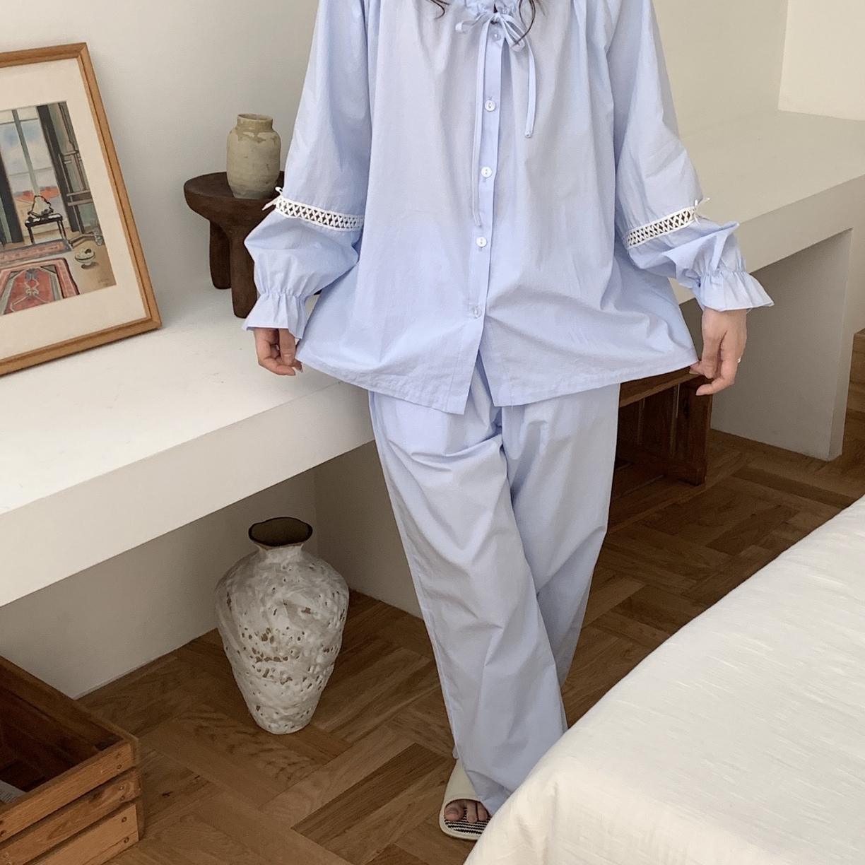 91家纺网 家纺一手货源 找家纺 妍景家居生活馆 2025新款简约抽绳款套装 蓝色