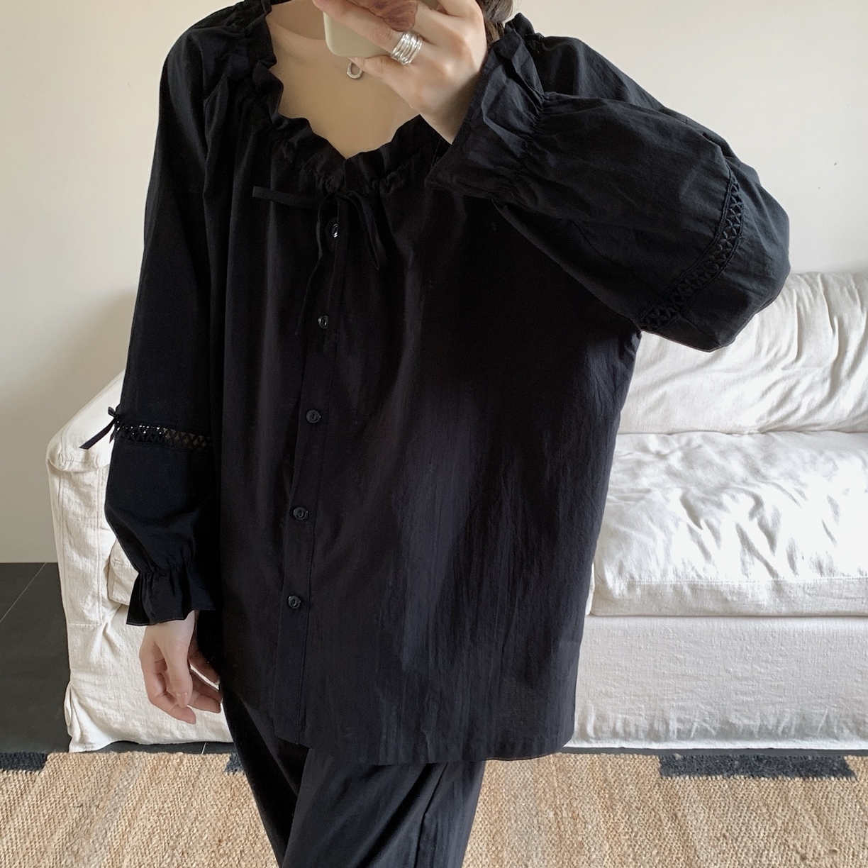 91家纺网 家纺一手货源 找家纺 妍景家居生活馆 2025新款简约抽绳款套装 黑色