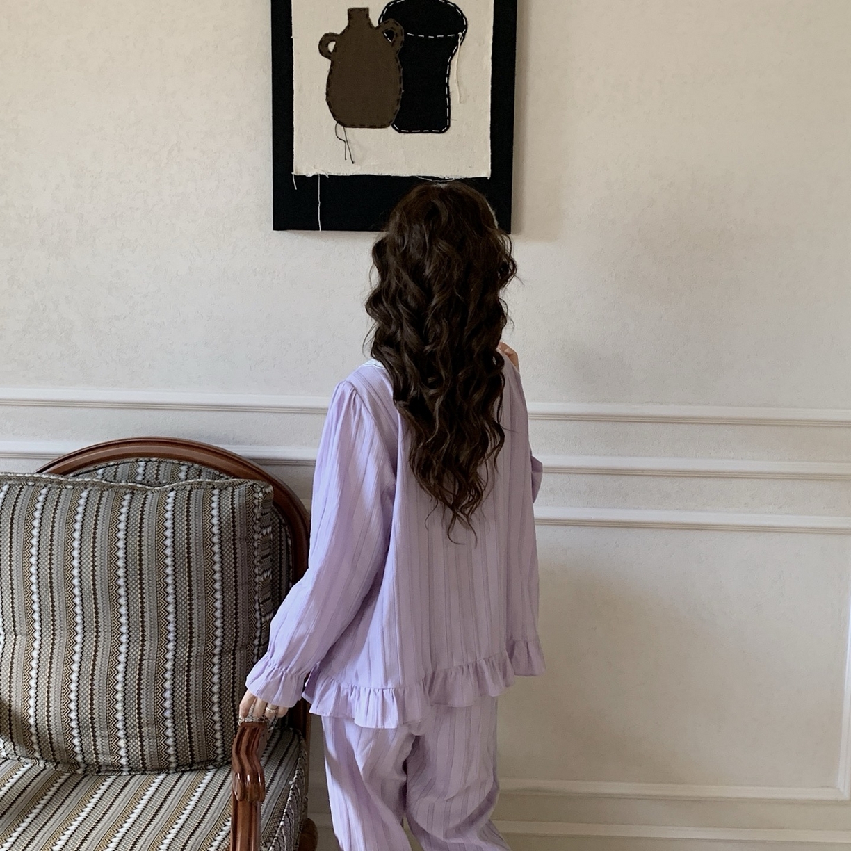 91家纺网 家纺一手货源 找家纺 妍景家居生活馆 2025新款法式提花波浪荷叶边套装 紫色