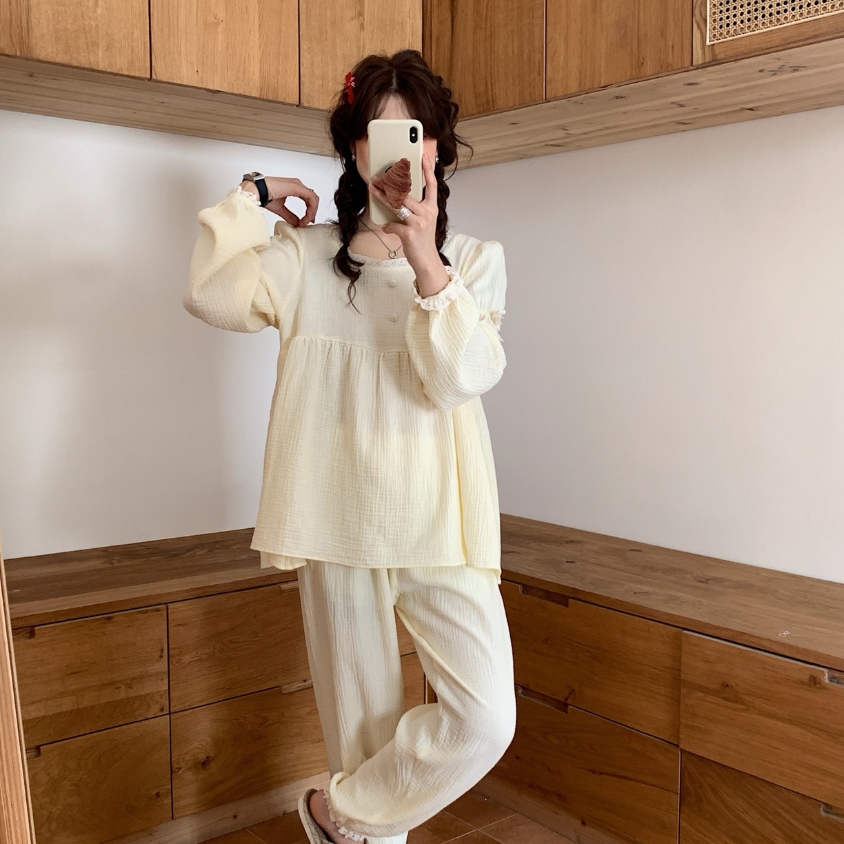 91家纺网 家纺一手货源 找家纺 妍景家居生活馆 2025新款公主风蝴蝶结套装 米黄