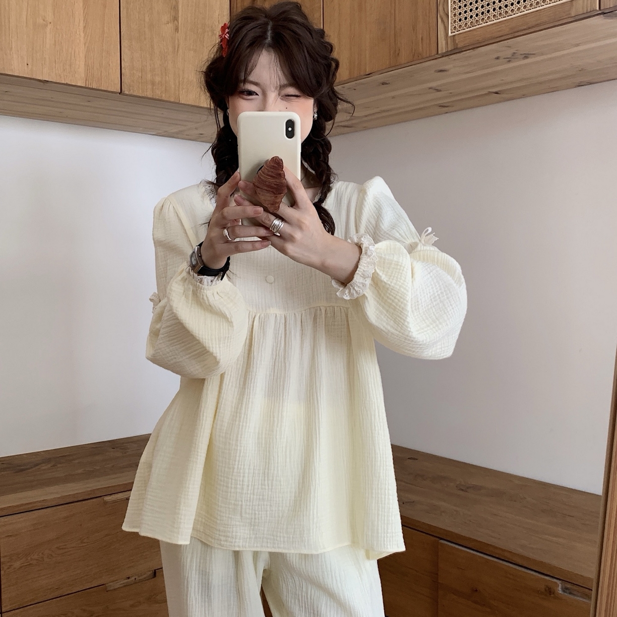 91家纺网 家纺一手货源 找家纺 妍景家居生活馆 2025新款公主风蝴蝶结套装 米黄