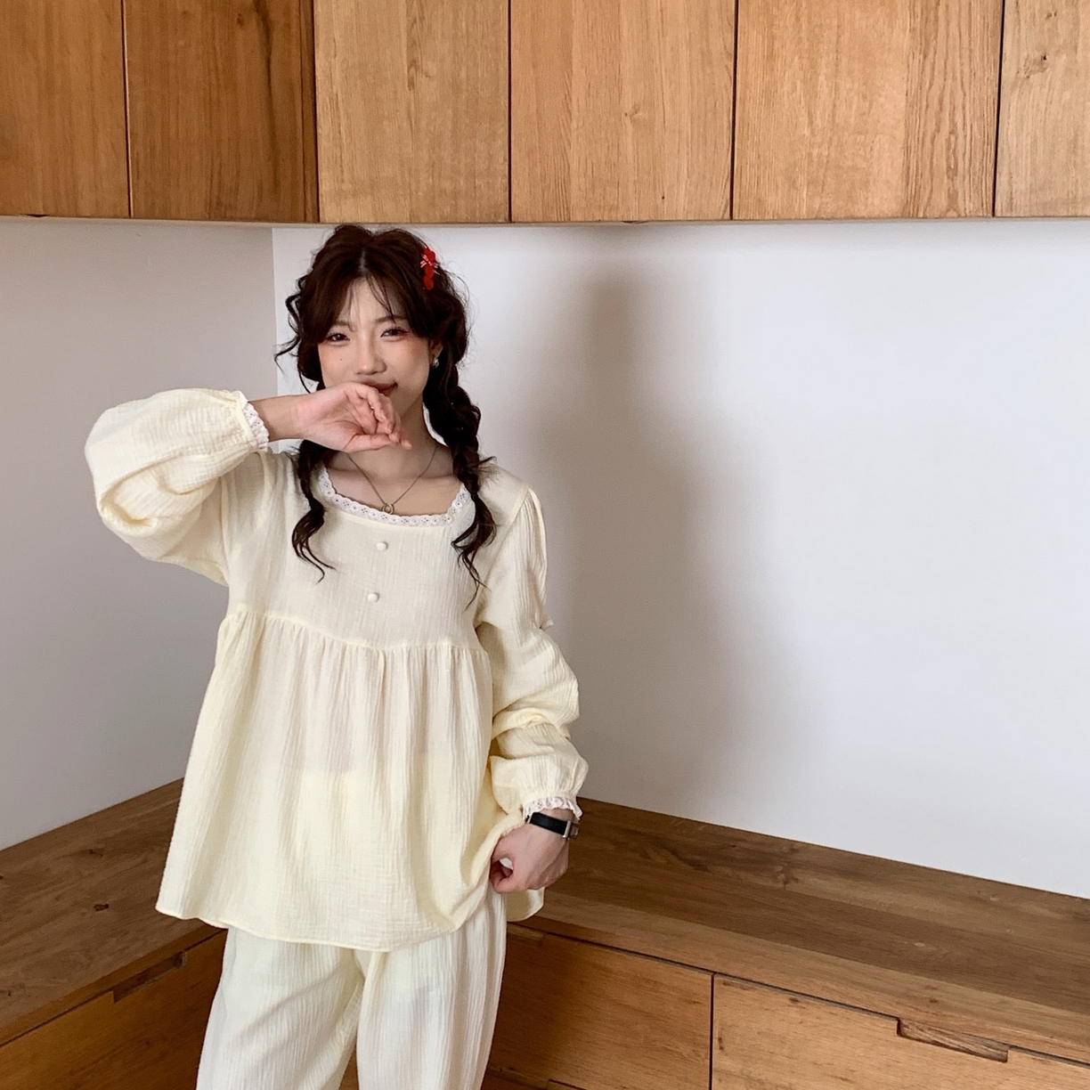 91家纺网 家纺一手货源 找家纺 妍景家居生活馆 2025新款公主风蝴蝶结套装 米黄