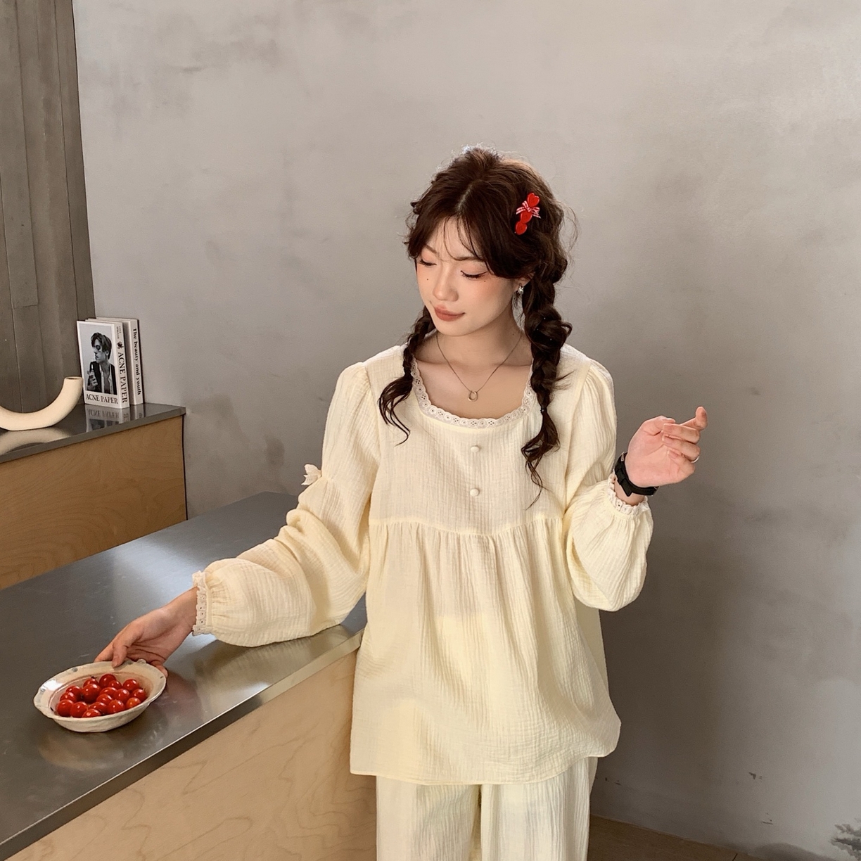 91家纺网 家纺一手货源 找家纺 妍景家居生活馆 2025新款公主风蝴蝶结套装 米黄