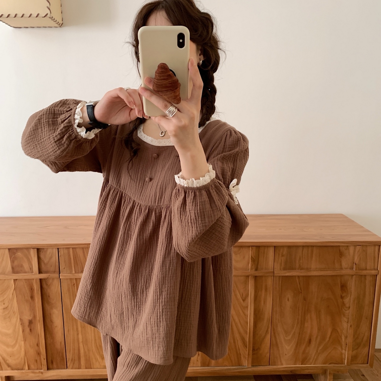 91家纺网 家纺一手货源 找家纺 妍景家居生活馆 2025新款公主风蝴蝶结套装 咖色