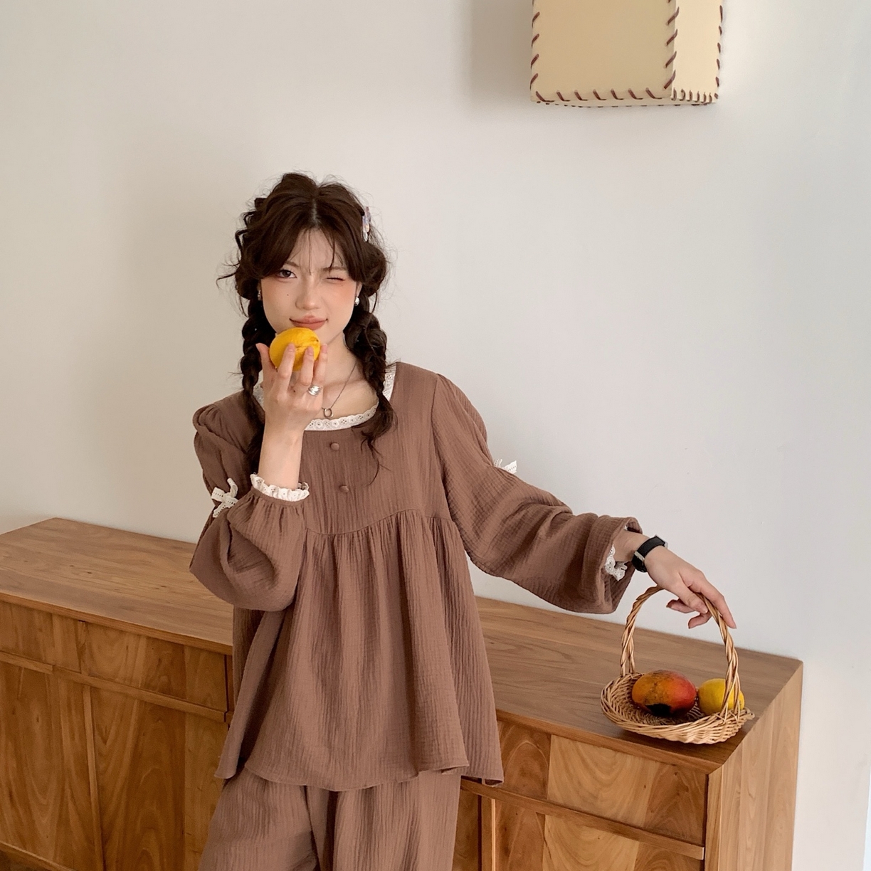 妍景家居生活馆 2025新款公主风蝴蝶结套装 咖色