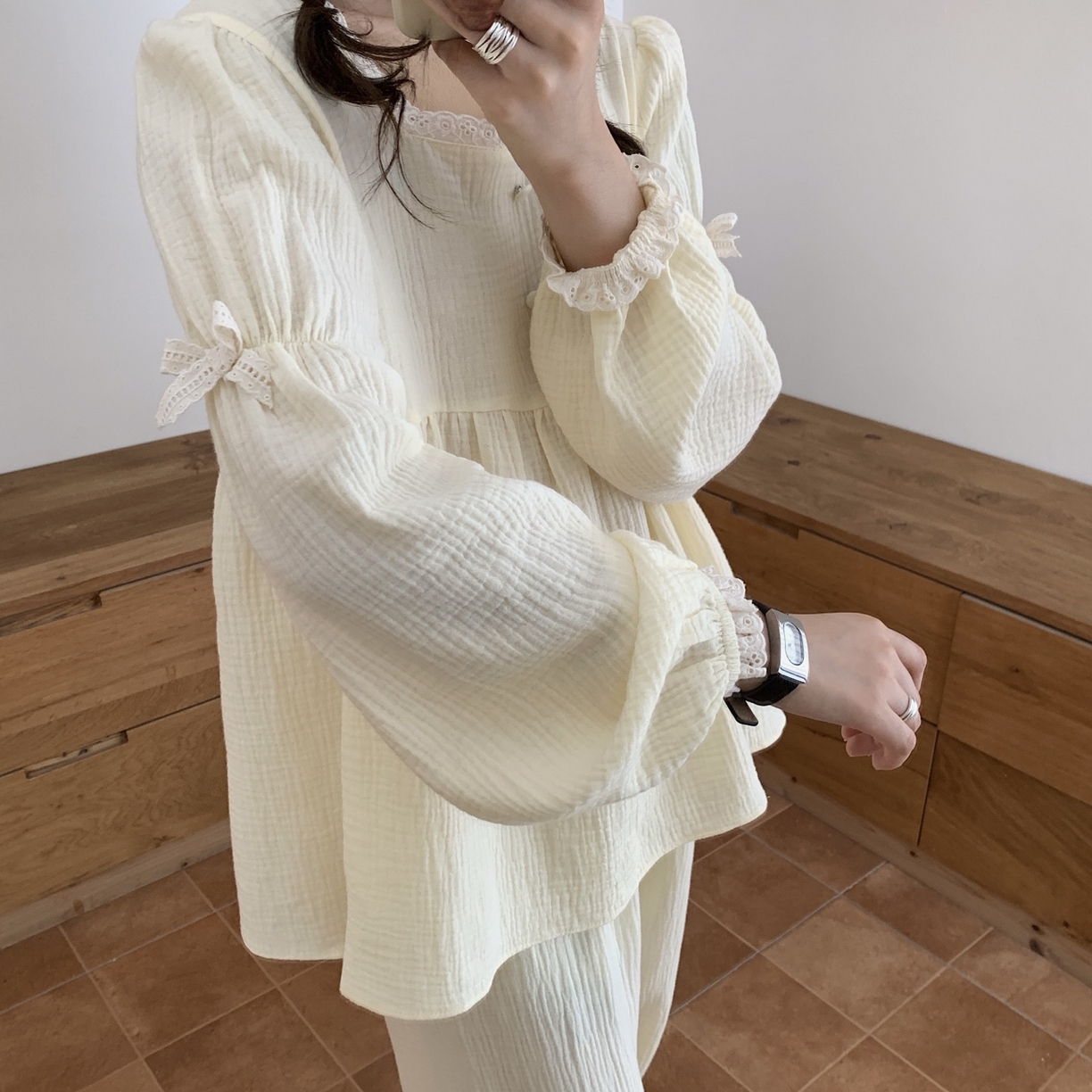 91家纺网 家纺一手货源 找家纺 妍景家居生活馆 2025新款公主风蝴蝶结套装 米黄