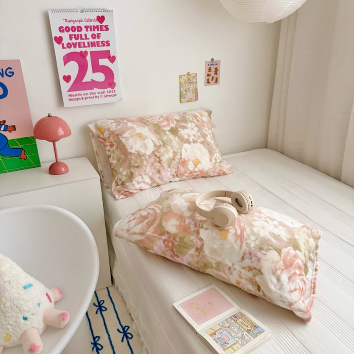 91家纺网 家纺一手货源 找家纺 禧缘家纺（原梦想家）2025新款牛奶绒纯色印花双开口枕套 牡丹倾城