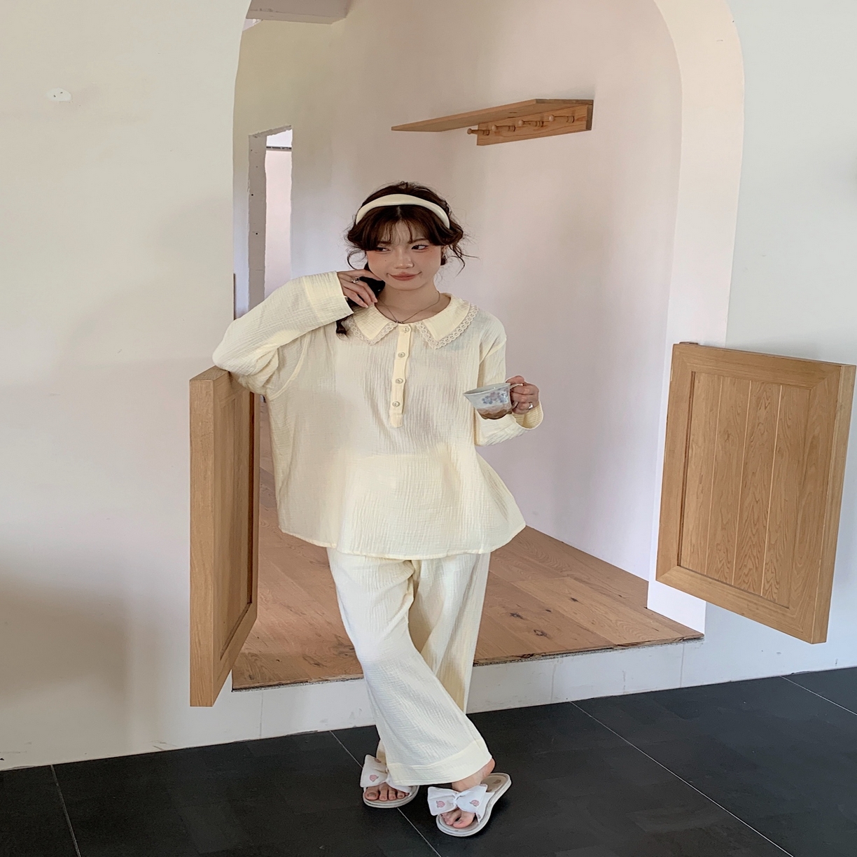 91家纺网 家纺一手货源 找家纺 （总）妍景家居生活馆 2025新款韩系-25153森系娃娃领套装