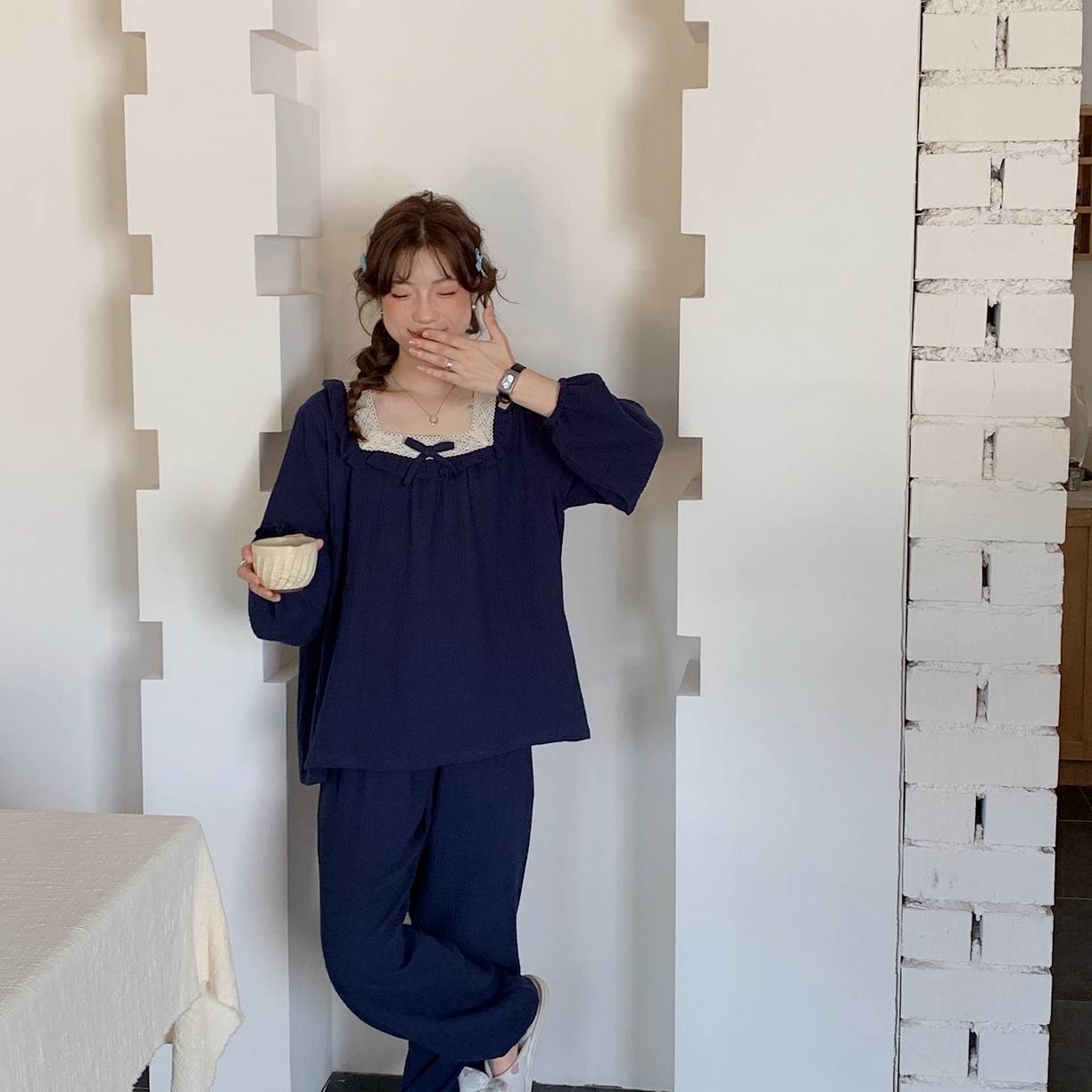 91家纺网 家纺一手货源 找家纺 妍景家居生活馆 2025新款韩系-25155公主宫廷风套装 藏蓝