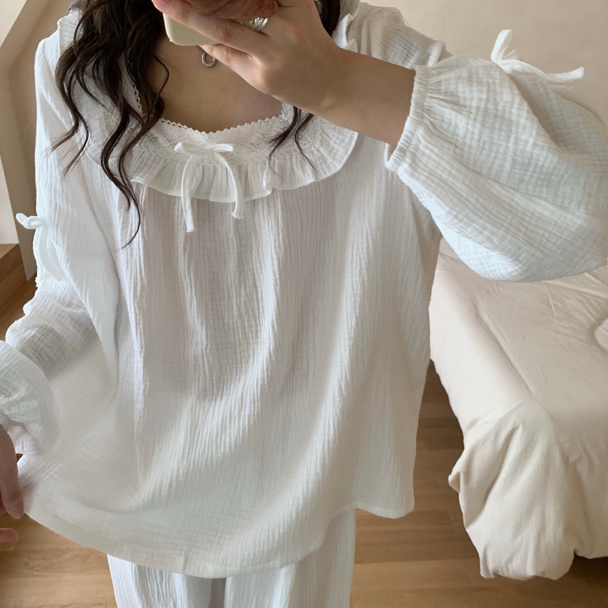 91家纺网 家纺一手货源 找家纺 妍景家居生活馆 2025新款韩系-25155公主宫廷风套装 白色