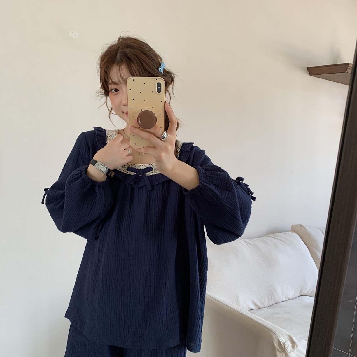 91家纺网 家纺一手货源 找家纺 妍景家居生活馆 2025新款韩系-25155公主宫廷风套装 藏蓝