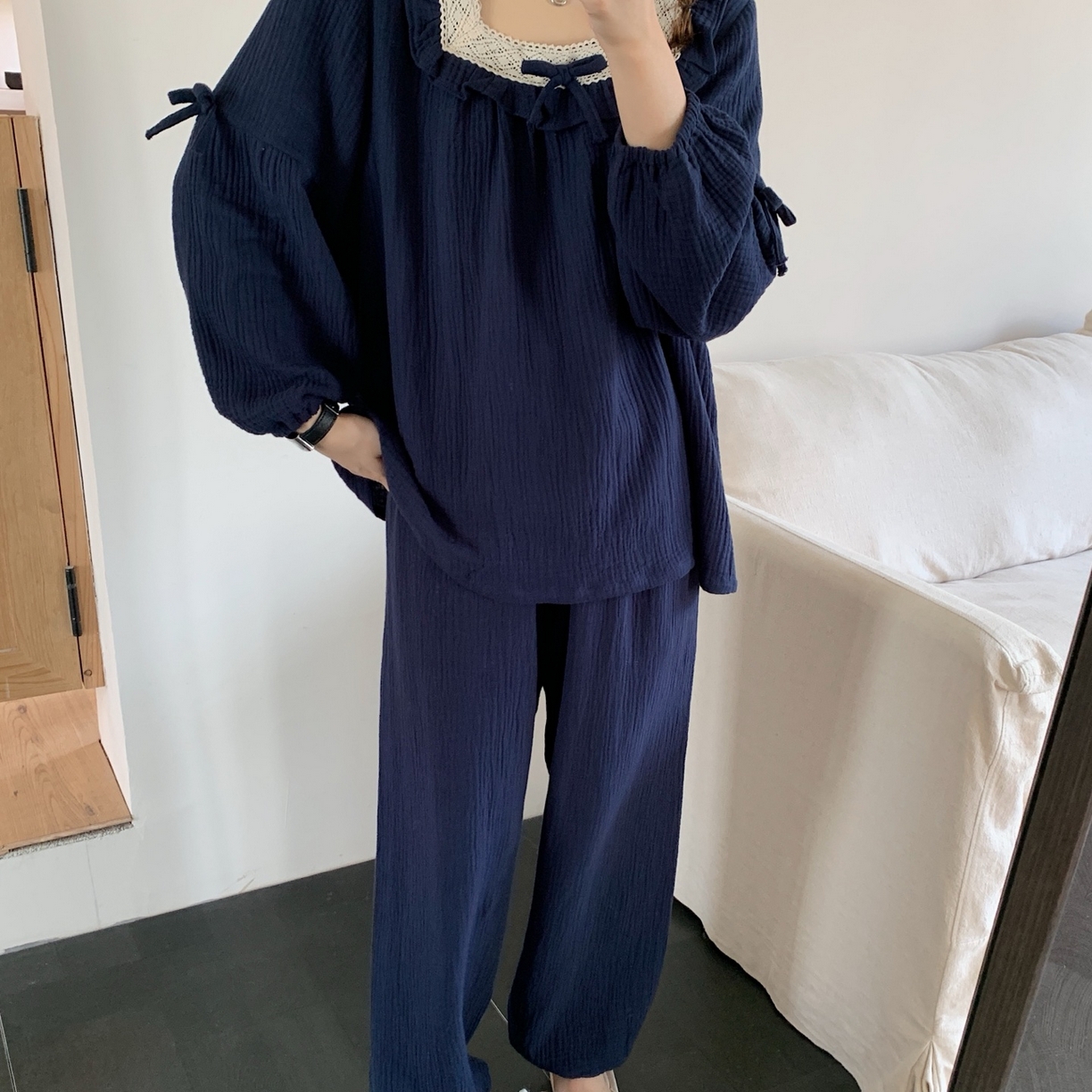 妍景家居生活馆 2025新款韩系-25155公主宫廷风套装 藏蓝