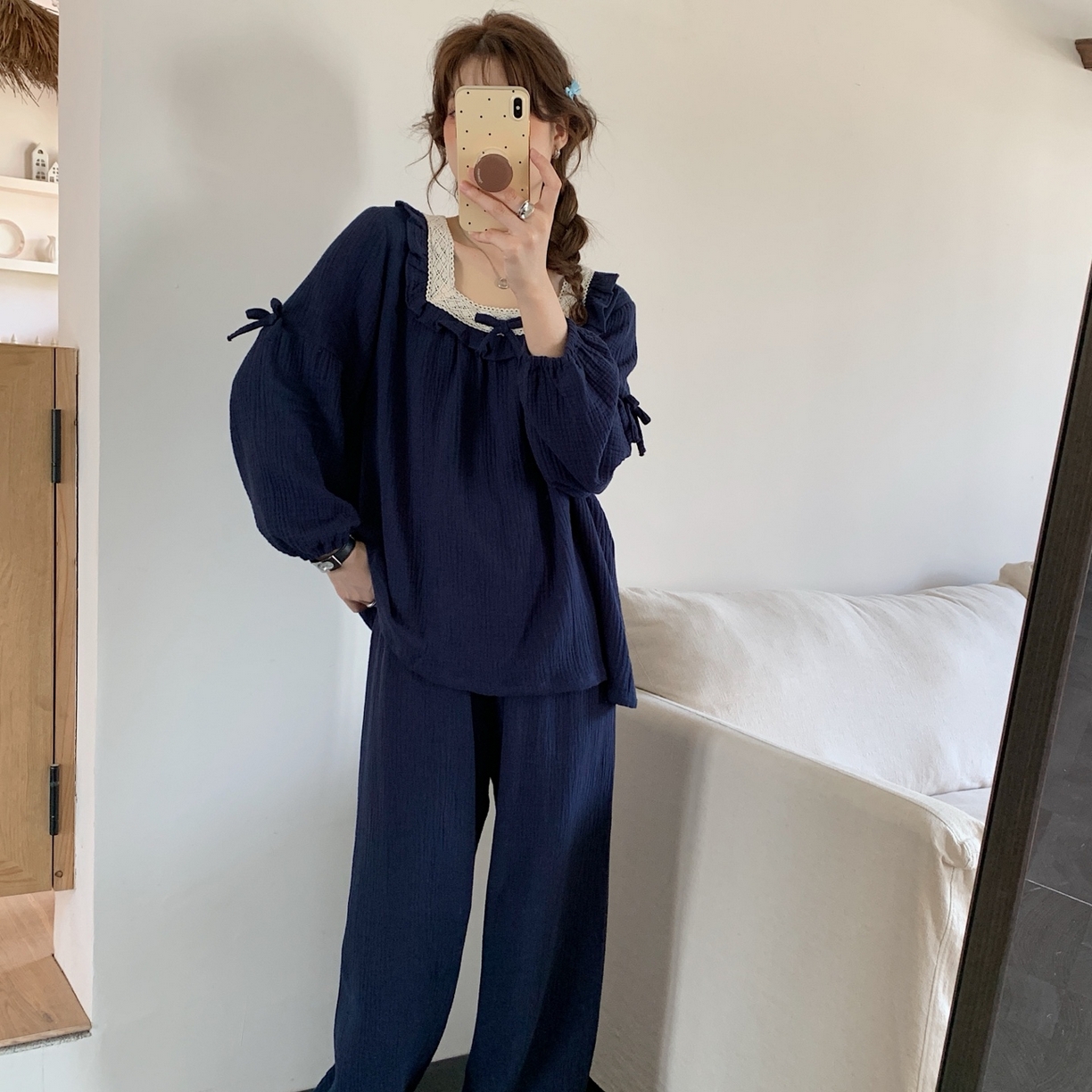 91家纺网 家纺一手货源 找家纺 妍景家居生活馆 2025新款韩系-25155公主宫廷风套装 藏蓝