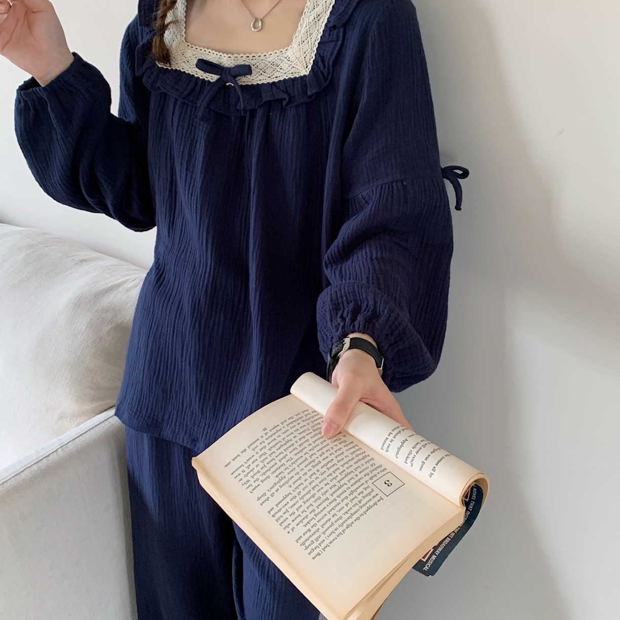 91家纺网 家纺一手货源 找家纺 妍景家居生活馆 2025新款韩系-25155公主宫廷风套装 藏蓝