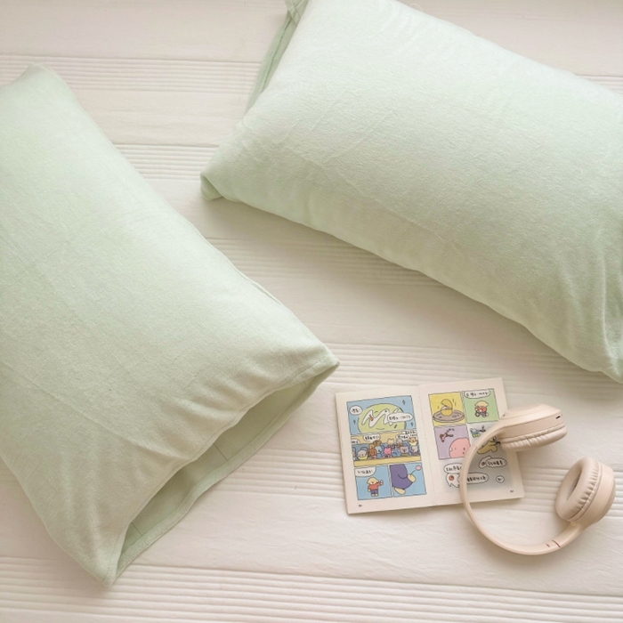 91家纺网 家纺一手货源 找家纺 禧缘家纺（原梦想家）2025新款牛奶绒纯色印花双开口枕套 青绿色