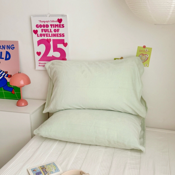 91家纺网 家纺一手货源 找家纺 禧缘家纺（原梦想家）2025新款牛奶绒纯色印花双开口枕套 青绿色