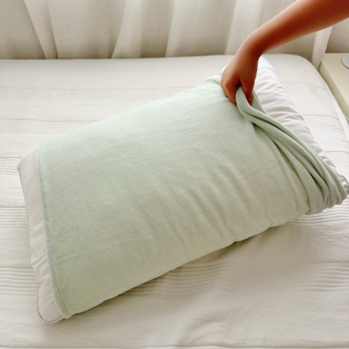 91家纺网 家纺一手货源 找家纺 禧缘家纺（原梦想家）2025新款牛奶绒纯色印花双开口枕套 青绿色
