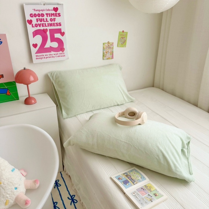 91家纺网 家纺一手货源 找家纺 禧缘家纺（原梦想家）2025新款牛奶绒纯色印花双开口枕套 青绿色