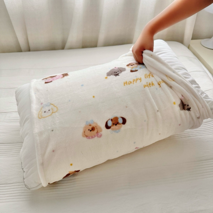 91家纺网 家纺一手货源 找家纺 禧缘家纺（原梦想家）2025新款牛奶绒纯色印花双开口枕套 音乐小狗