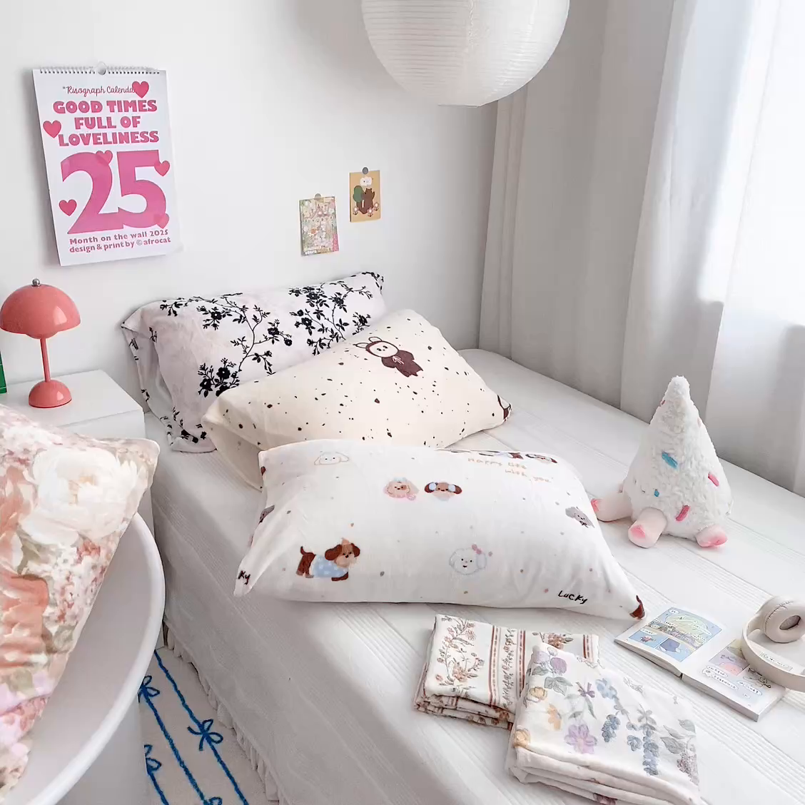 91家纺网 家纺一手货源 找家纺 禧缘家纺（原梦想家）2025新款牛奶绒纯色印花双开口枕套 音乐小狗